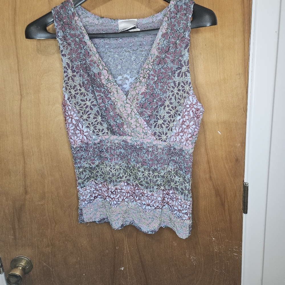 Vintage Fashion Bug multicolored floral patterned tank top.